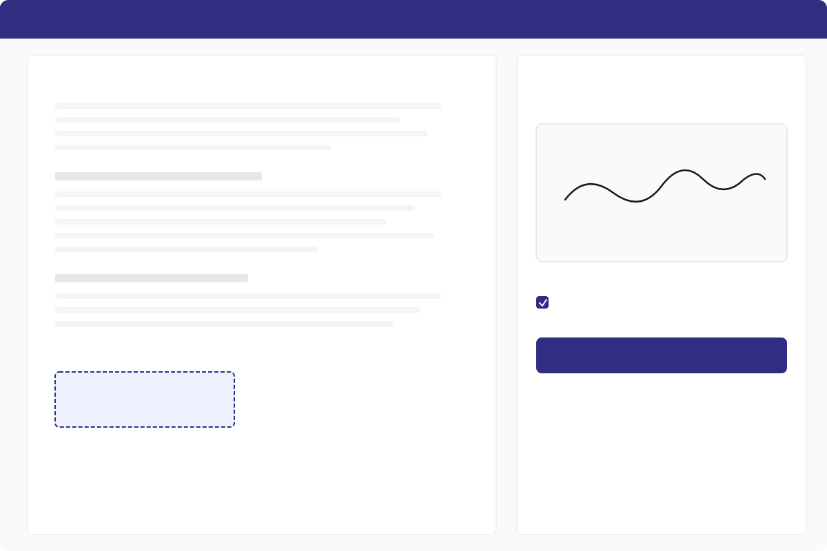 Signing page with document preview and signature pad